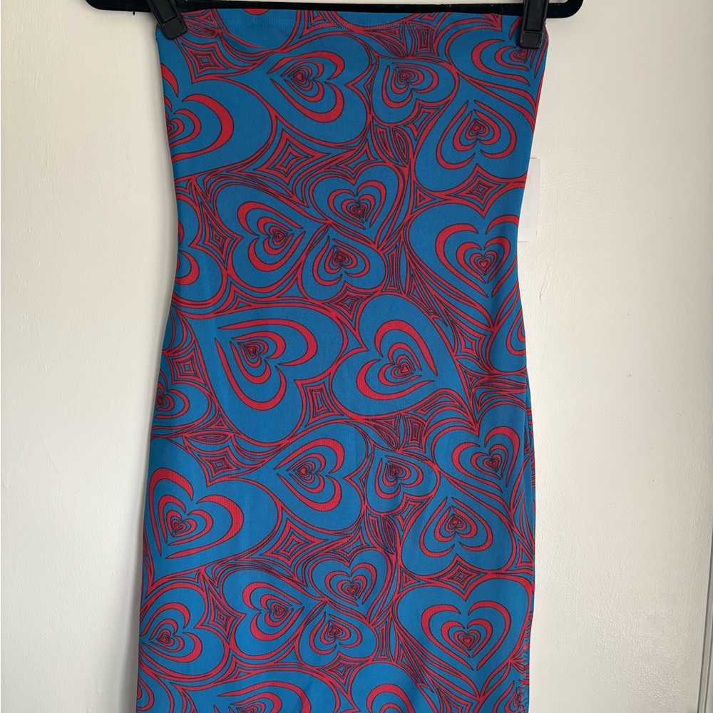 Lisa Says Gah Strapless Dress with Blue and Red Heart Design